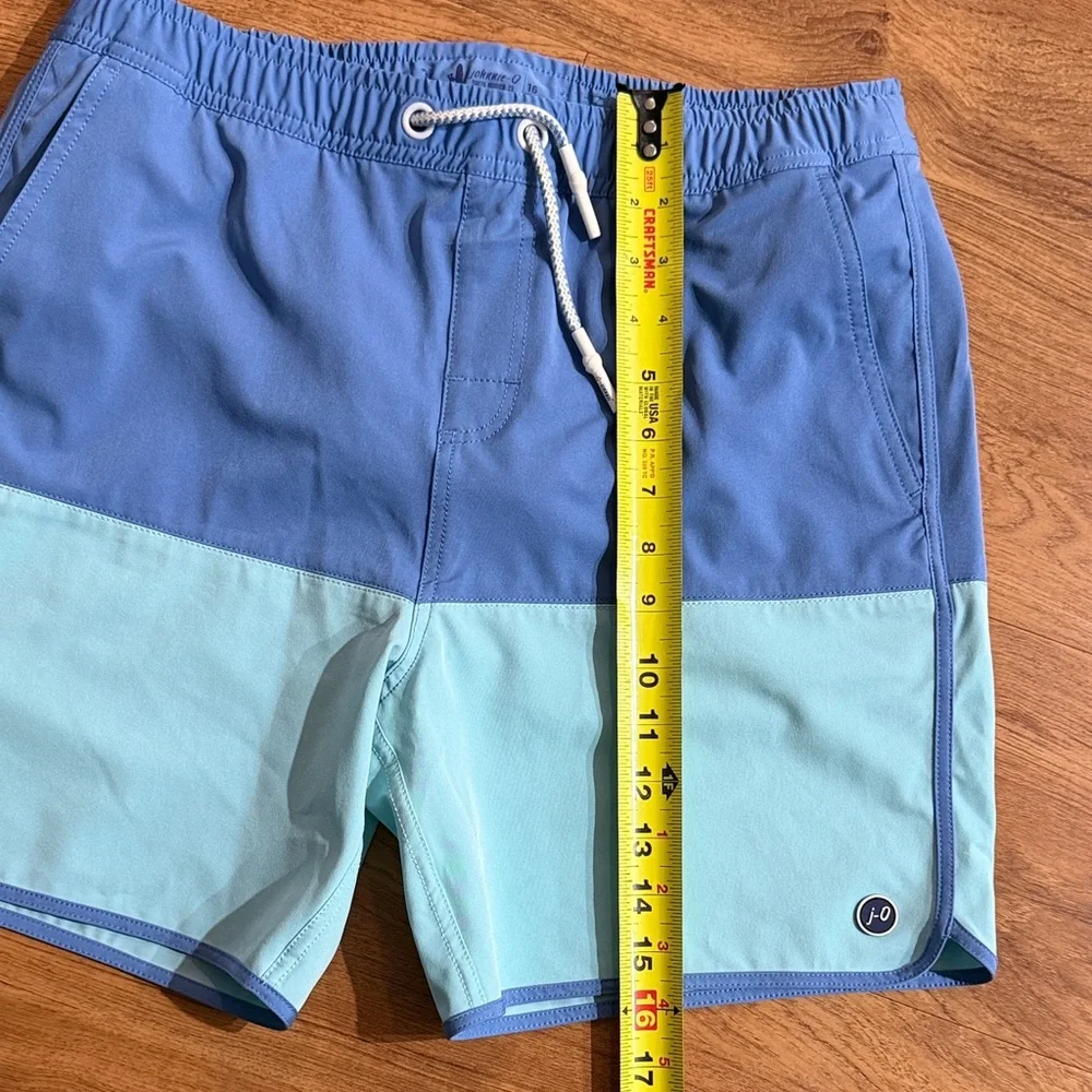 Johnnie-O Tully Monsoon Boys Sz 16 Color‎ Block Teal Lined Swim Trunks Waist Tie